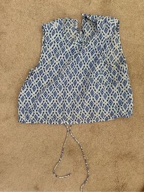 Zara White and Blue Geometric Drawstring Camisole Matching Set